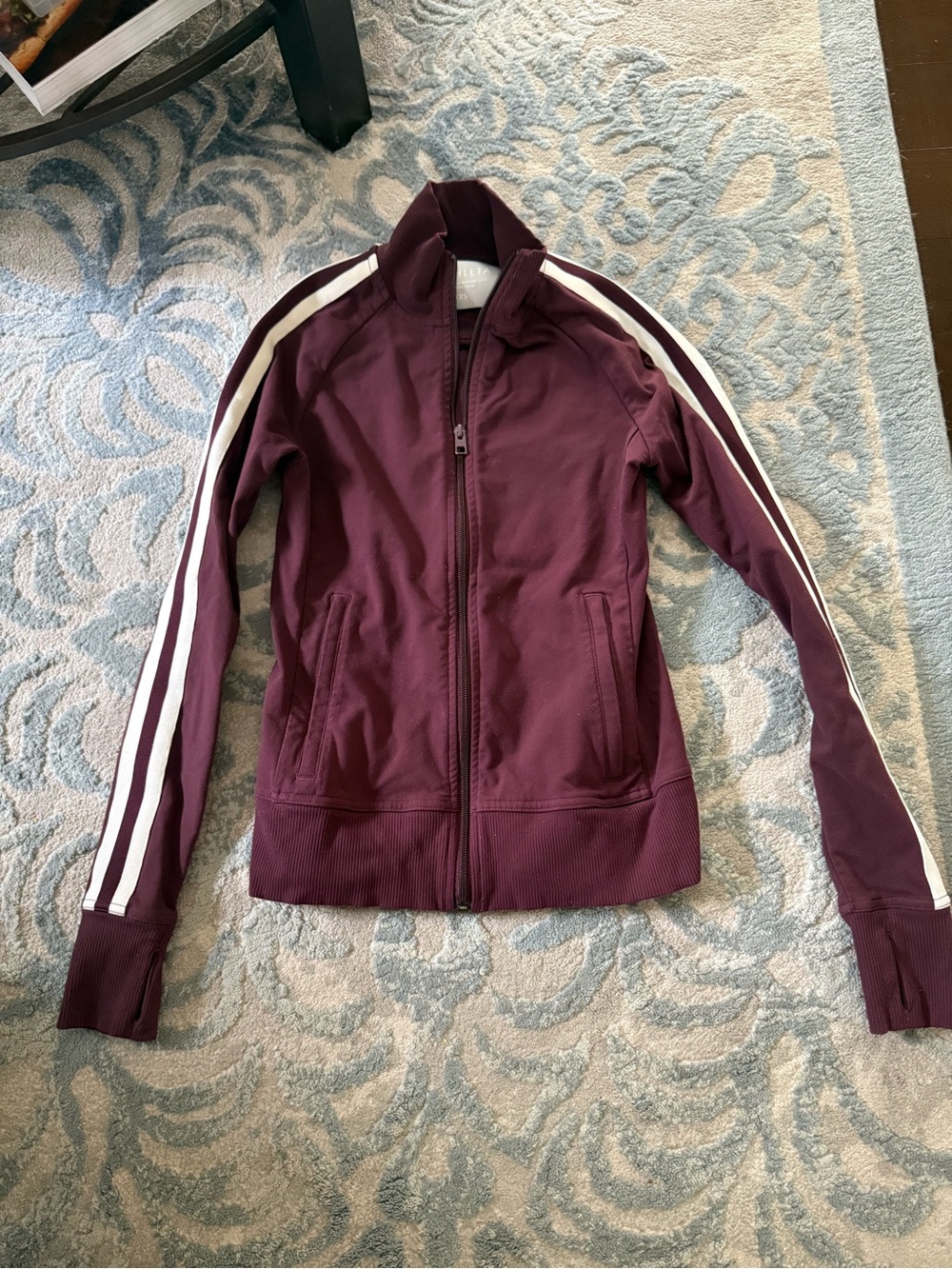 Athleta Women’s Burgundy Track Jacket with White Stripes